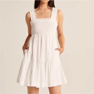 Abercrombie Smocked Bodice Easy Mini Dress - White
